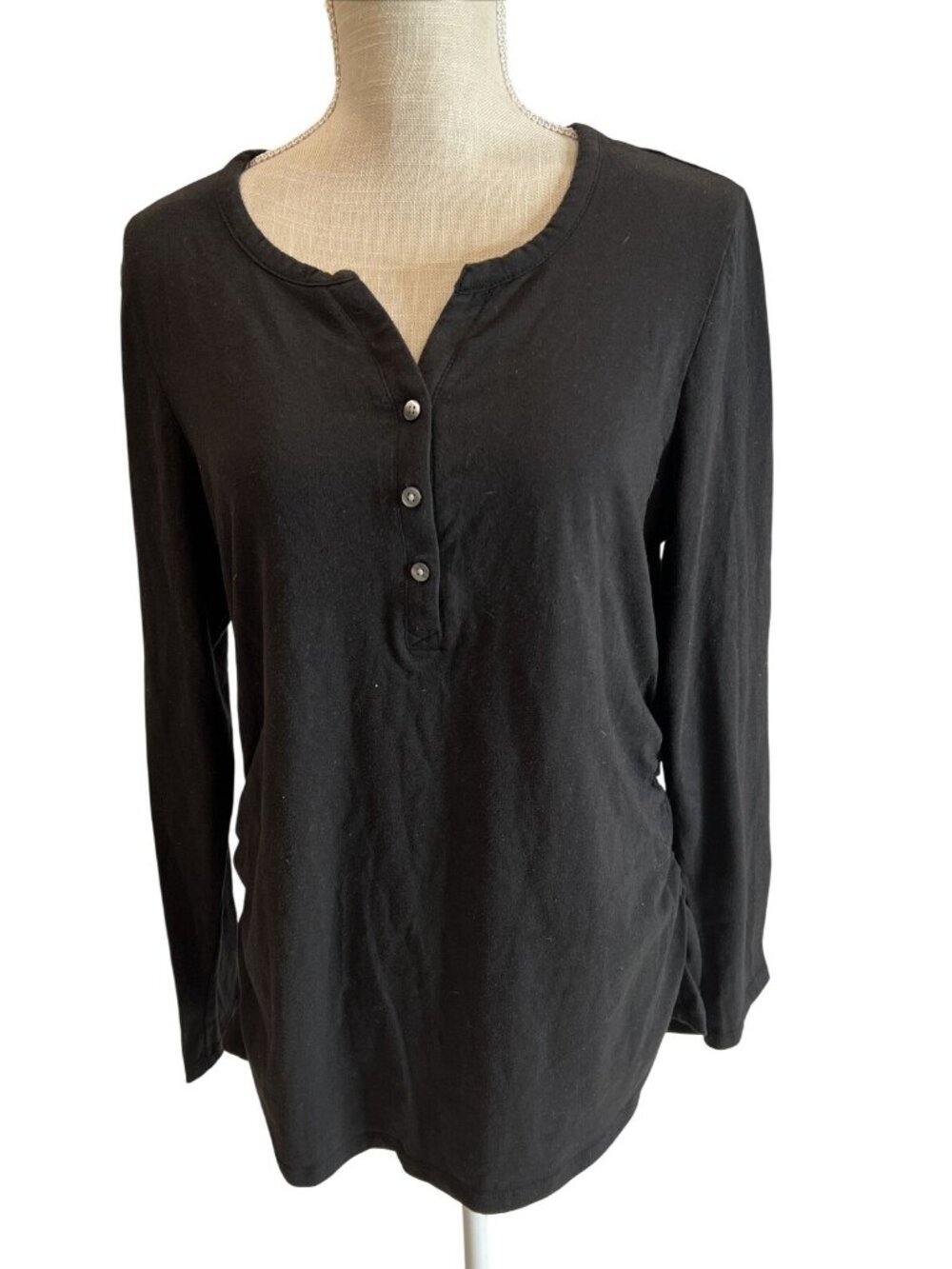 Great Expectations Black V-Neck Long Sleeve Ruched Button Maternity Top Size XL
